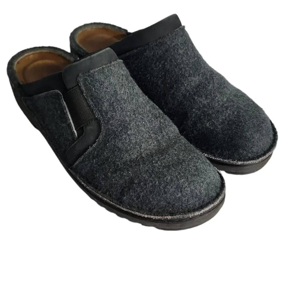 Naot Gray Wool Felt Leather Mule Clogs Slip On 38